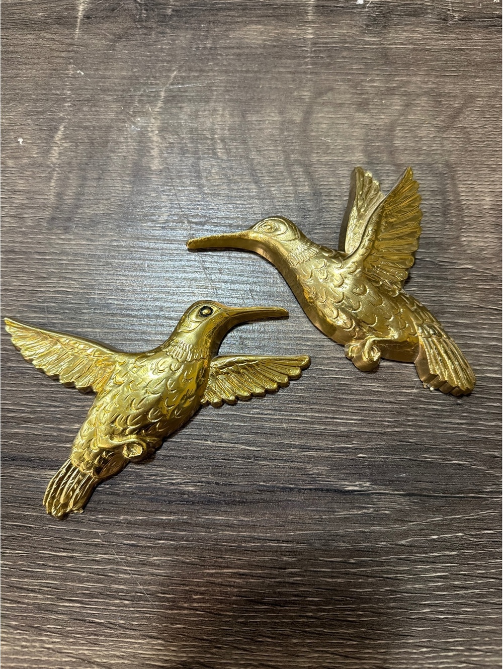 Vtg Homco Flying Hummingbird Set of 2 Gold Tone Home Decor Wall Hang Made in USA